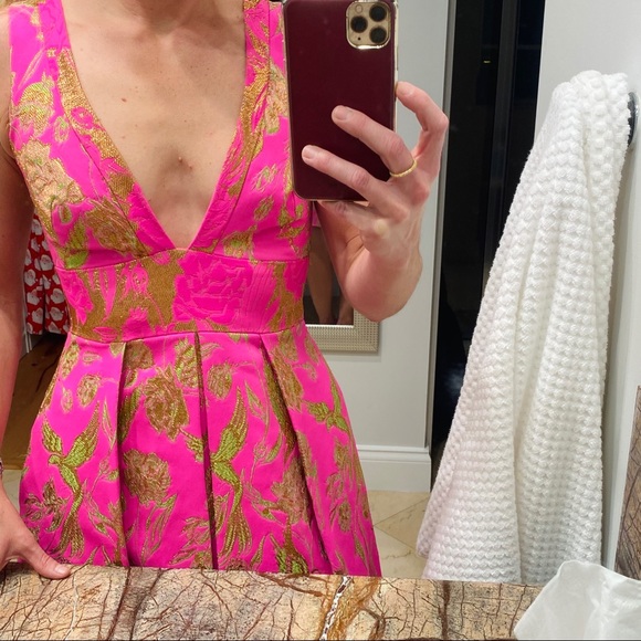 Marchesa Notte V Neck Metallic Floral Dress sz 2 - Picture 12 of 15